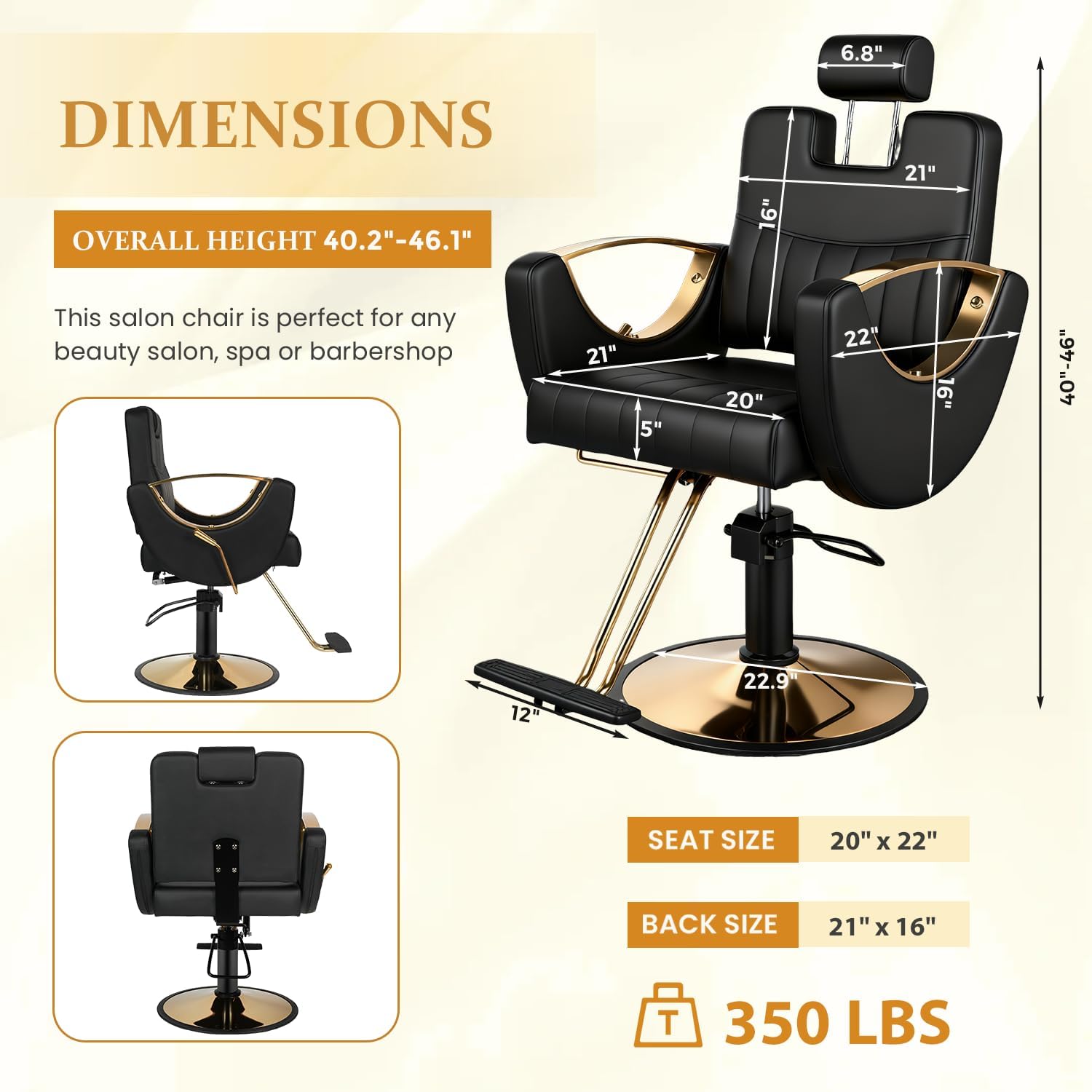 Reclining Salon Barber Chair with Hydraulic Pump, Adjustable Headrest, Hair Chair for Hair Stylist Spa Shampoo Chair for Barbershop Home, Beauty Salon, Spa or Tattoo Studio, Dark Black