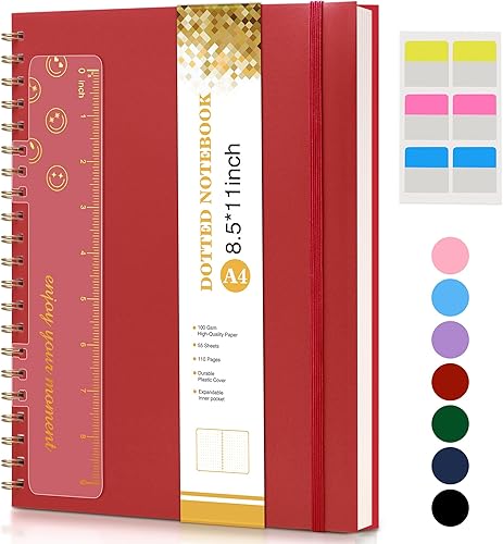 Cuaderno de puntos, cuaderno en espiral de 8.5 x 11 pulgadas, cuadernos A4 de cuadrícula de puntos grandes para mujeres y hombres, papel punteado de