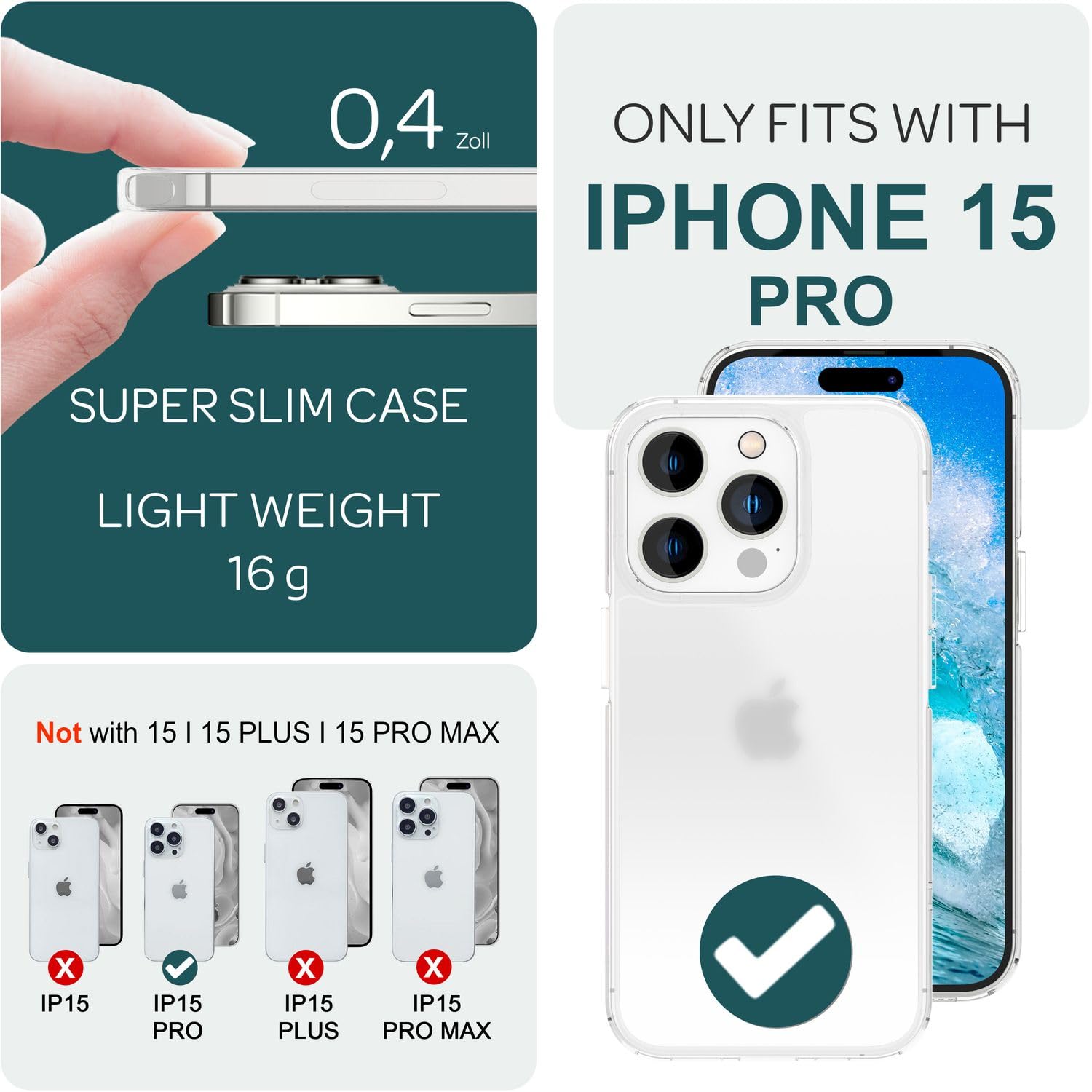 NALIA Custodia Opaca Trasparente per iPhone 15 Pro - Effetto Vetro Smerigliato - NYTE (Antiurto, Retro Rigido & Bumper Silicone) - Marchio Tedesco