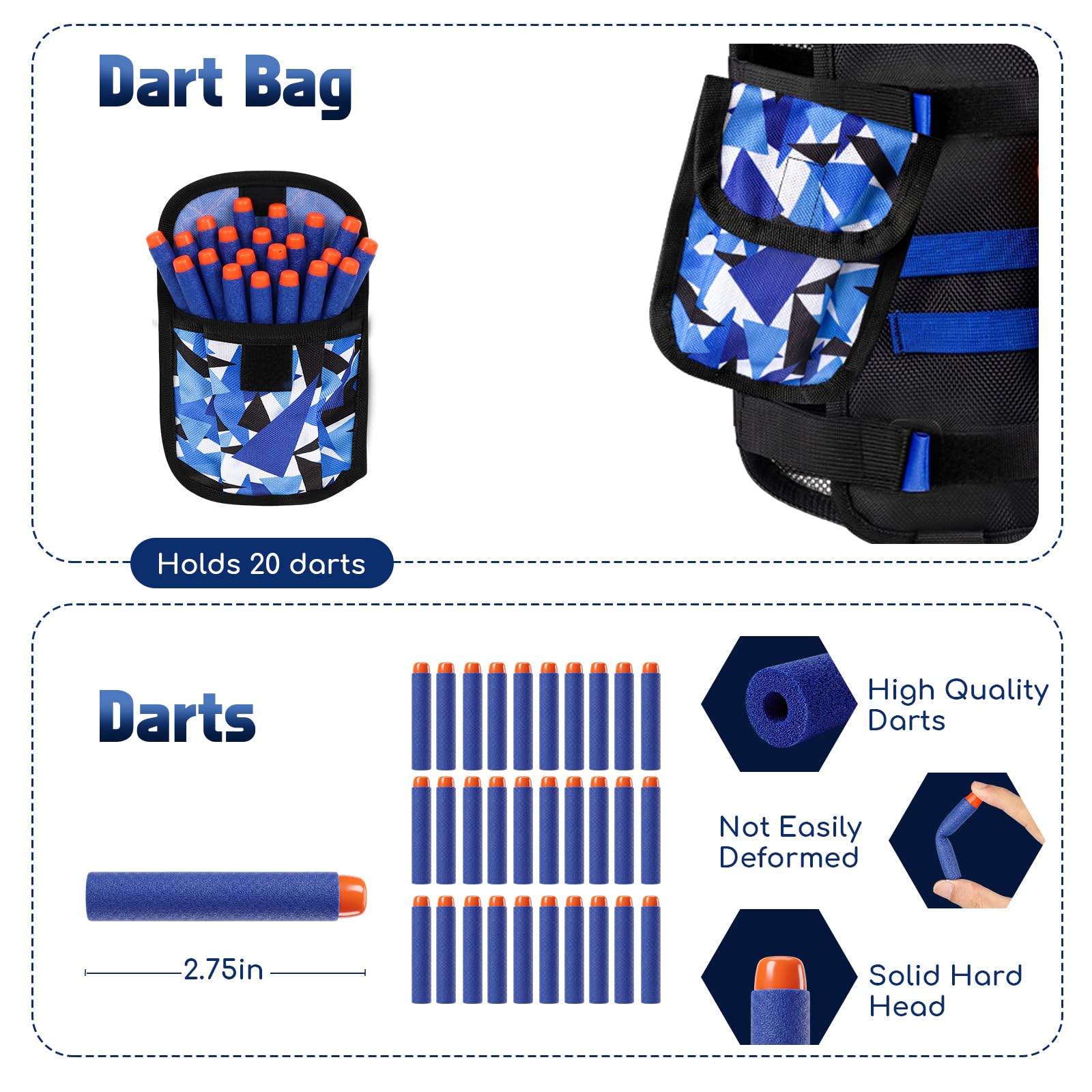 Lehoo Castle Kids Tactical Vest Kit per Nerf Guns N-Strike Elite Series, Nerf Vest per Ragazzi e Ragazze con 30 Freccette di Ricarica, Custodia per Freccette, Maschera Tattica, Ricarica (Blu)