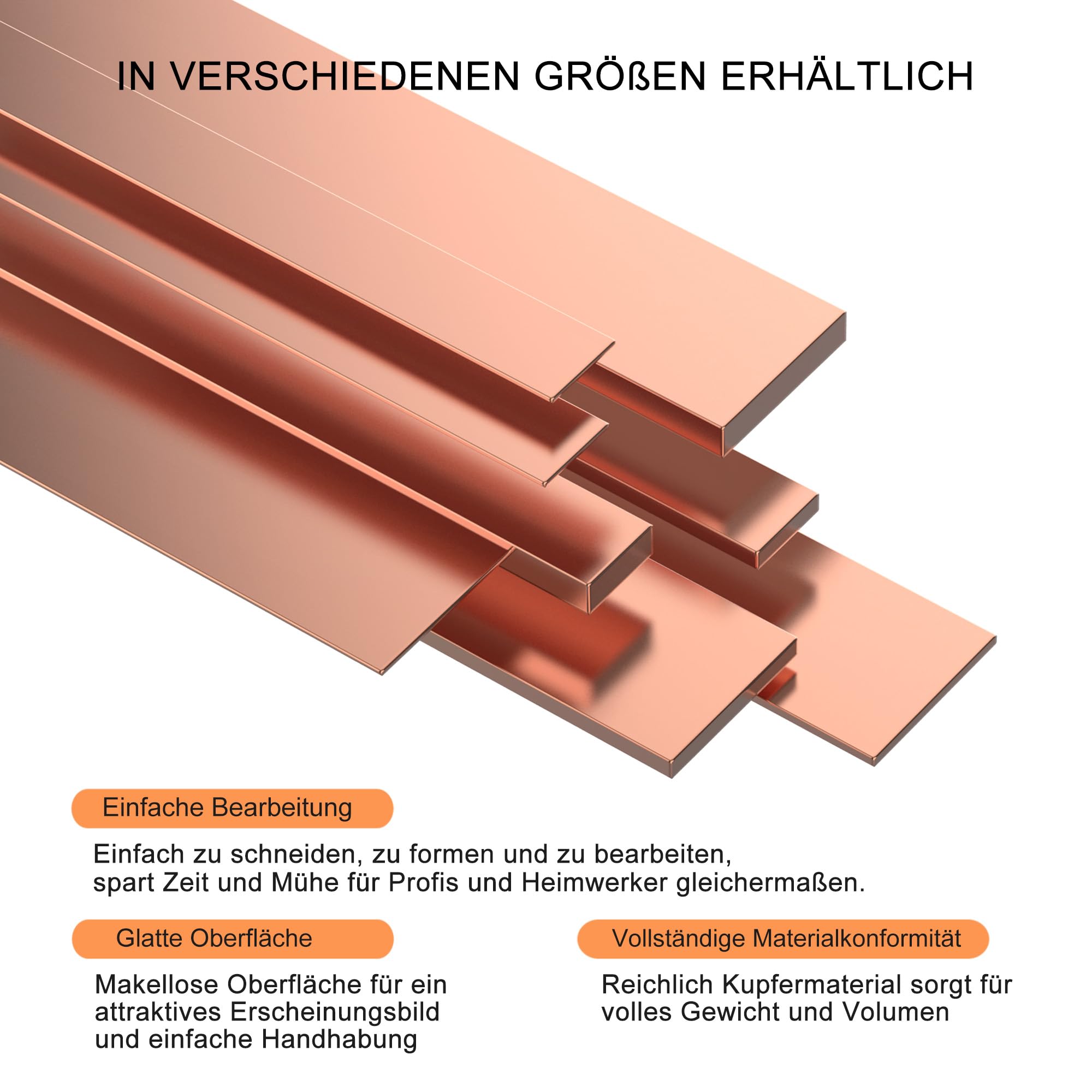 Metall Kupferplatte, 1 Stück Kupferflache Stangenplatte 254mm x 25mm x 6mm, 99.9% T2 Reiner Kupferblech für Bastelarbeiten, Elektrische Reparaturen und Verschiedene DIY