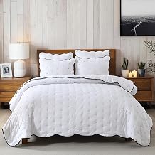 HORIMOTE HOME Quilt Queen Size White, Soft Pre-Washed Microfiber Bedspread Quilted Thin Comforter with 2 Shams, Lightweight Breathable Cozy Bedding Set 3 Pieces Reversible Coverlet for All-Season