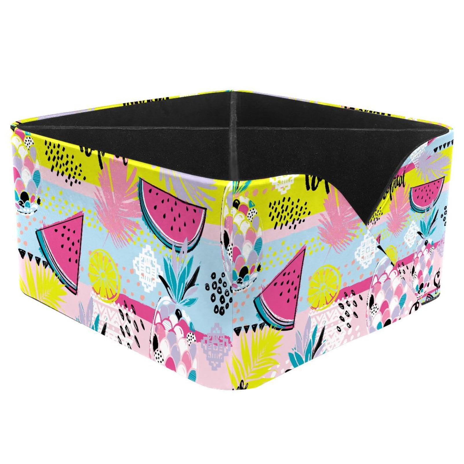 KengjuTesu Summer Fruits Pineapples Strawberries Desktop Organizer Pen Holder, Rectangular Pencil Cup for Office, Study and Makeup Stations