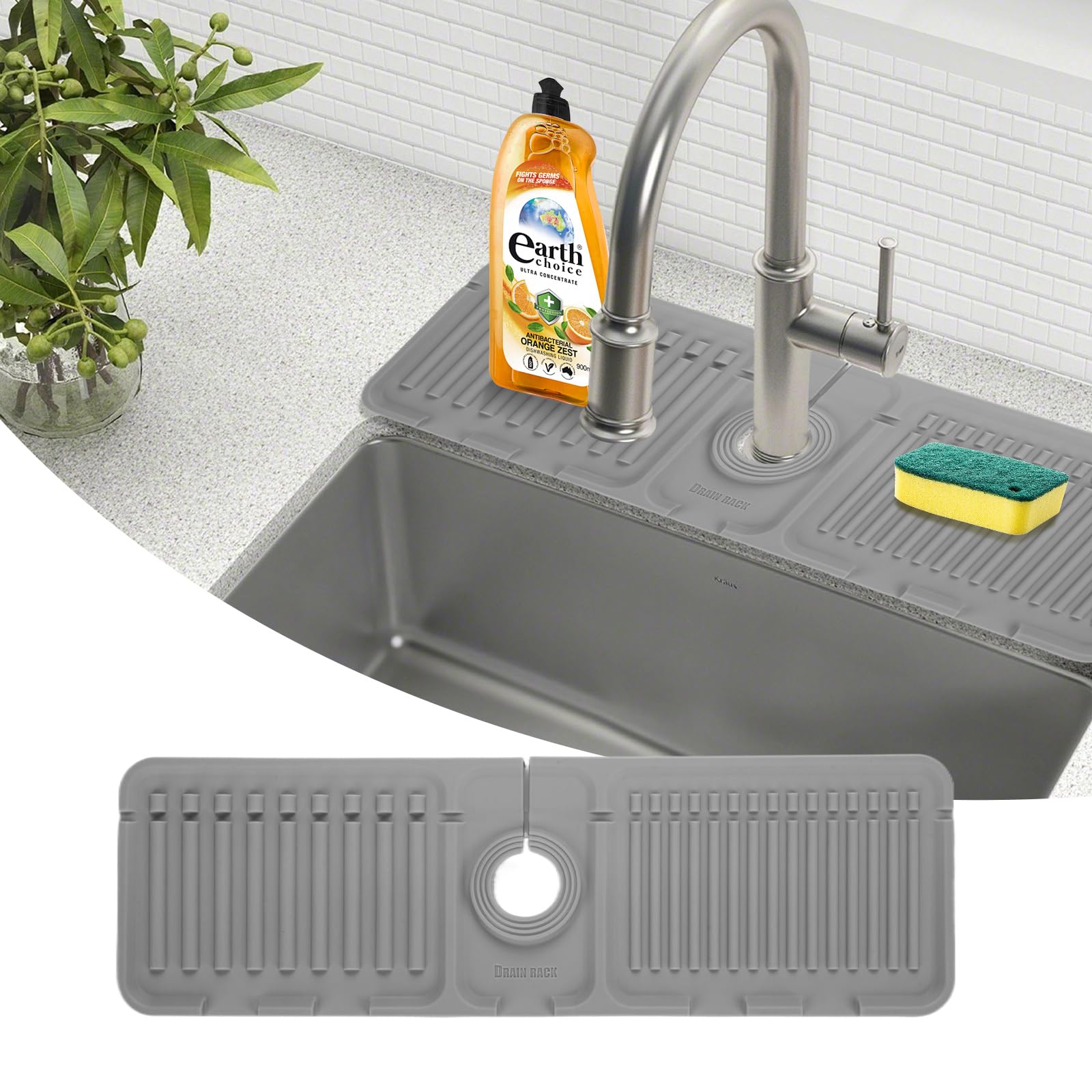 Kitchen Faucet Sink Splash Guard, Silicone Water Catcher Mat –17.52" x 5.51" Sink Draining Pad Behind Faucet, Rubber Drying Mat for Kitchen & Bathroom Countertop Protect (Grey)