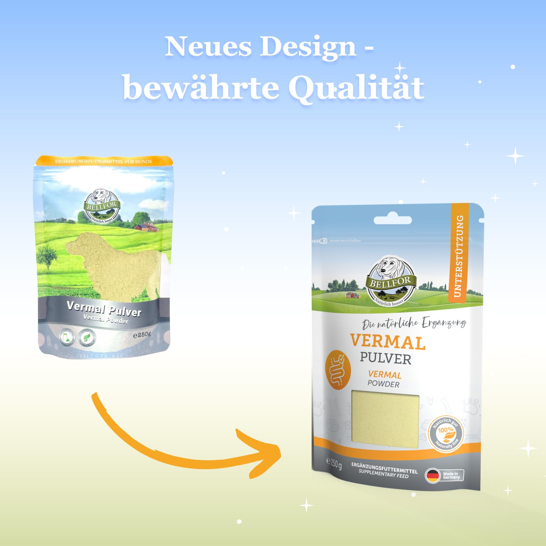 Bellfor Vermal Polvo Suplemento para Perros - 250 g. Antiparasitario para Perros. Ayuda contra la Giardia, Mejora la Dieta y Reduce el Riesgo de Colonización de Gusanos y Parásitos Intestinales