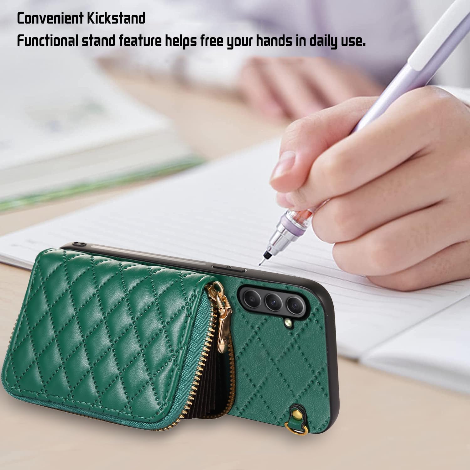 Compatible with Samsung Galaxy S24 Plus S24+ 5G Zipper Wallet Case with Crossbody Shoulder Strap, 8 Card Slots and Leather Stand Cell Phone Cover for S24plus 24S + S 24 24+ Women Girls Green image 3