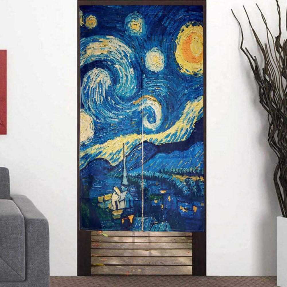 Doorway Noren Tapestry - The Starry Night Door Hanging Curtain for Fitting Room, Partition - Japanese Style