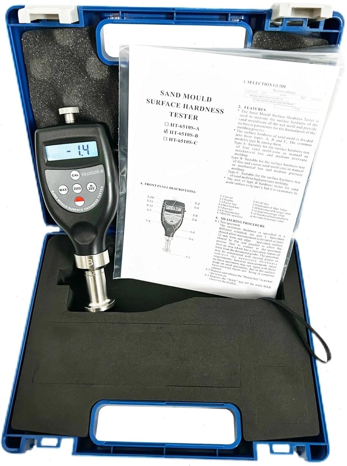 Handheld Sand Mold Surface Hardness Tester Durometer with Load 980g Testing Range 10~90HB Accuracy ≤±1HB Resolution 0.1HB Pressure Load 50g