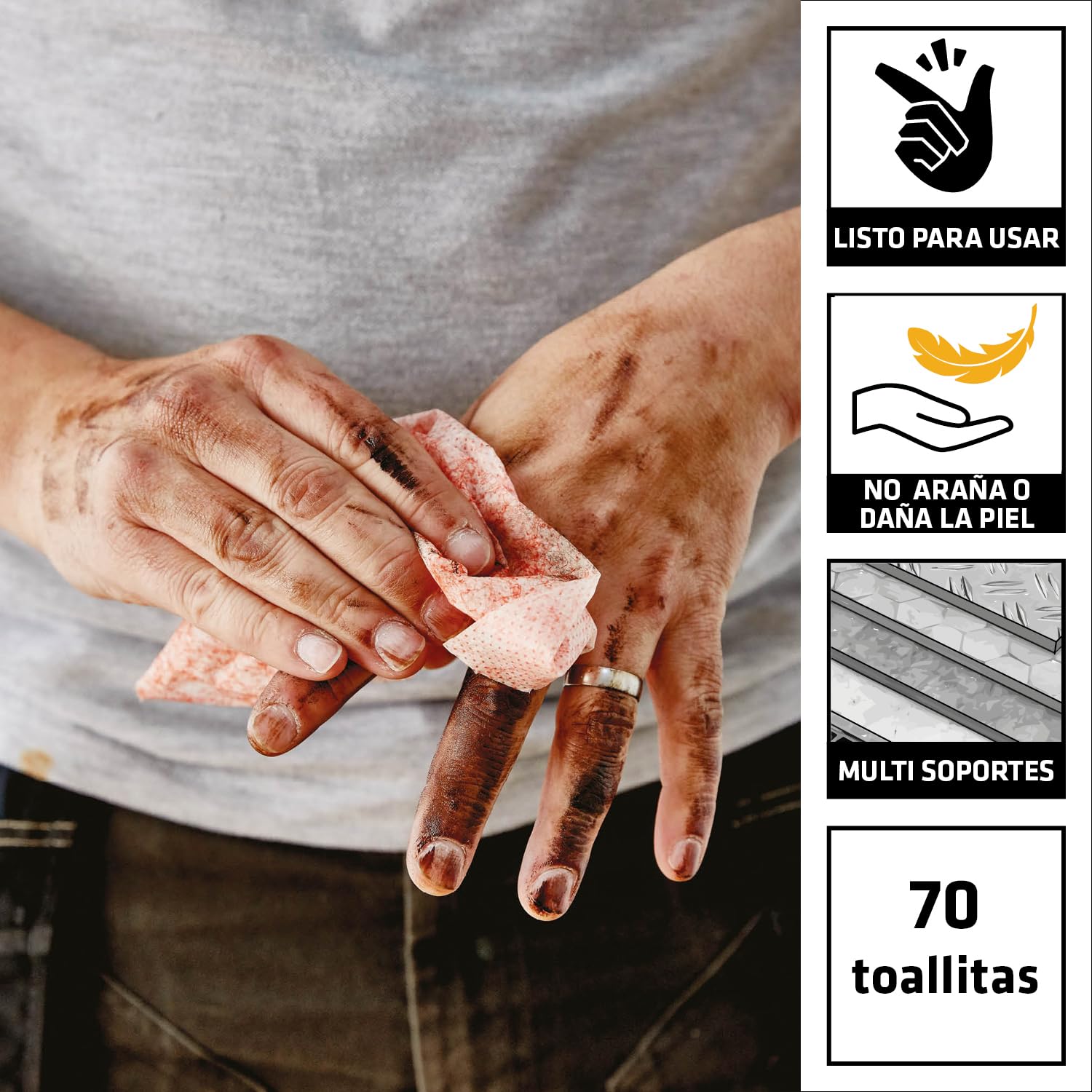 SIKA - Toallitas húmedas para la limpieza de manos y materiales - Sika Handclean - Blanco - Elimina los restos de poliuretano fresco, la grasa y la suciedad - 70 toallitas