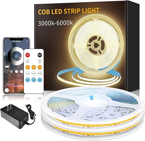 Miniatura 8 de Tira de Luces LED COB 3000K 20m DC 24V Regulable Blanca Flexible Cinta de Luz LED para Dormitorio, con Control Remoto y Control por Aplicación, Tira