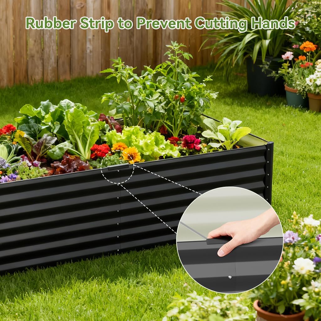 COMHOMA Raised Garden Bed 6x3x2ft,Galvanized Metal Planter Box Kit for Outdoor Gardening,Large Vegetable Flower Growing Beds with Gloves Tools,Black