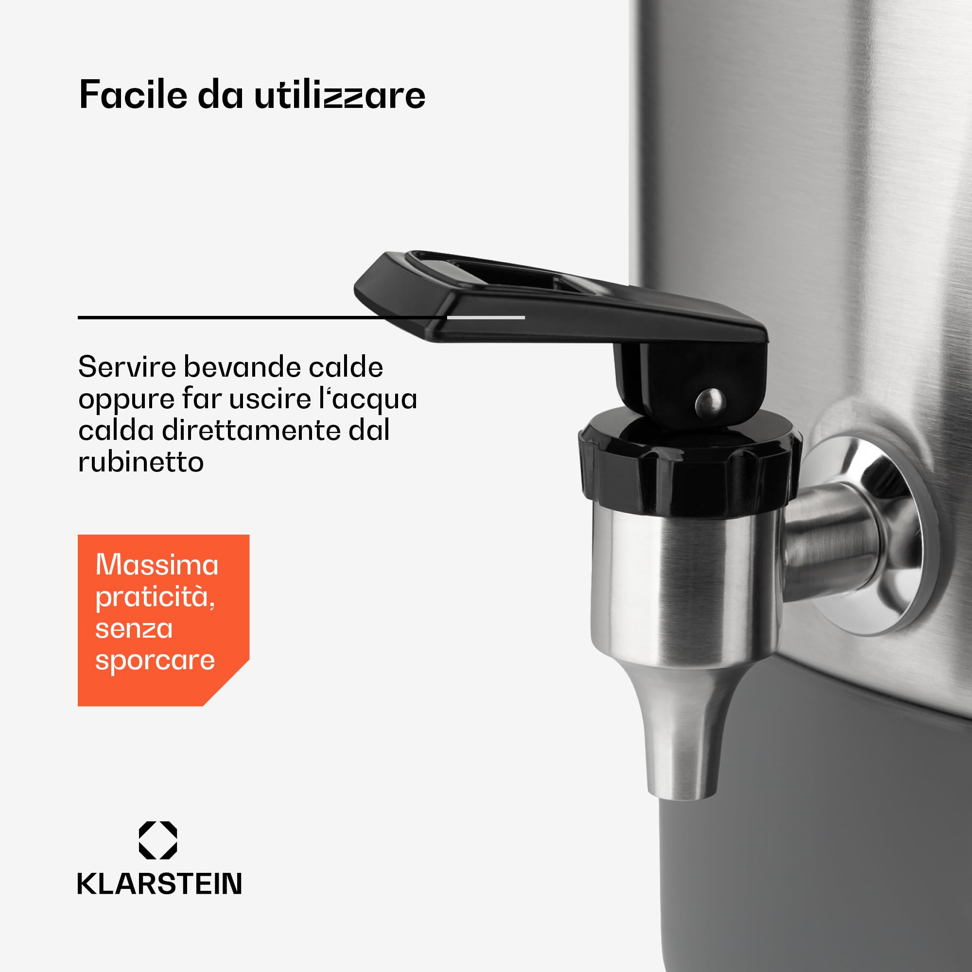 KLARSTEIN Lady Marmalade - Pastorizzatore, Dispenser per Bevande Calde, 27 L, 1800 Watt, 30-100 °C, Timer, Funzione Mantenimento Calore, Protezione Ssurriscaldamento, Acciaio Inox Spazzolato