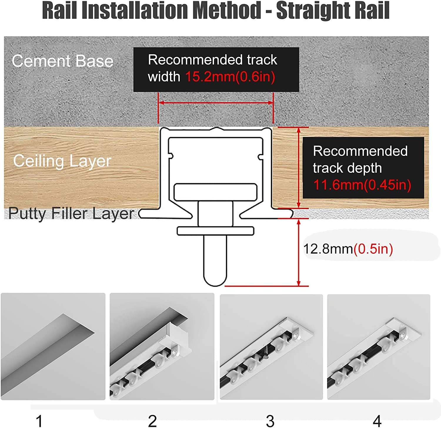 Heavy-Du - Sistema de riel deslizante de techo para puertas, riel divisor de habitación de metal cortable, diseño preincrustado para uso en casa, oficina, balcón y Slish Solut