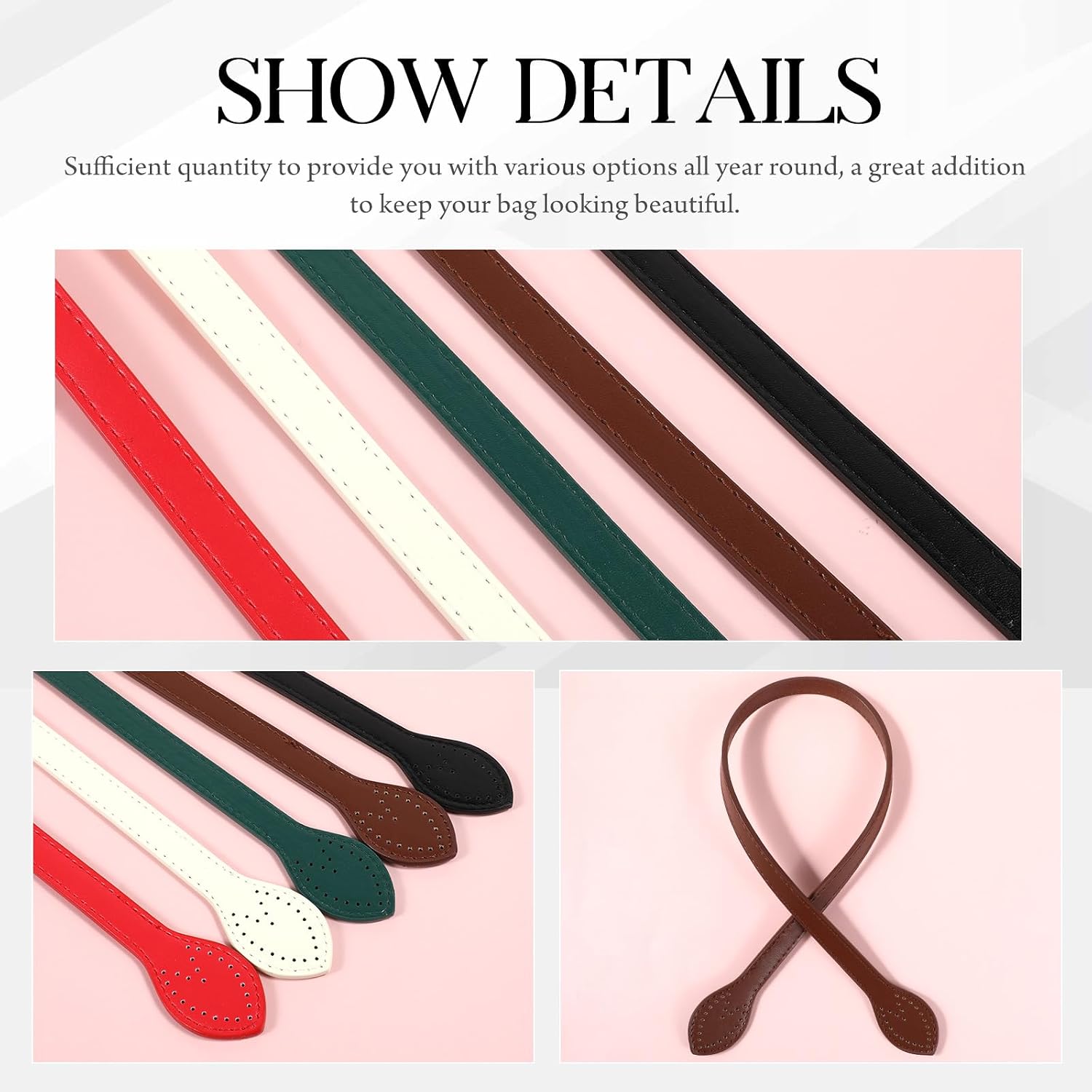 Dimeho 20pcs Leather Purse Straps 23.6" Short Bag Handles with Ear Shape End Holes Bag Making Supplies Crocheted DIY Wallet Hardware Accessories Organize for Tote Making Repairing