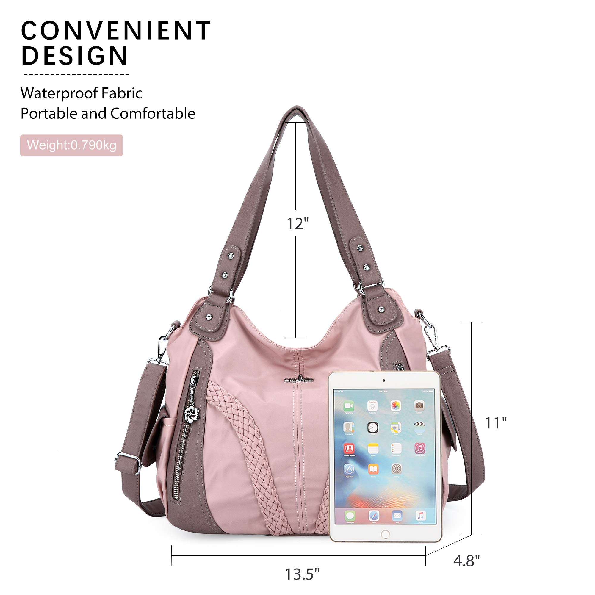 Purses and Handbags Women Fashion Tote Bag Shoulder Bags Top Handle Satchel Purses Washed Synthetic Leather Handbag: 13.8*4.7*11.8 inches Nylon-pink