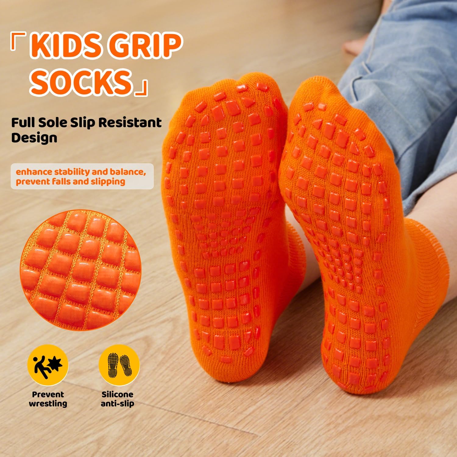 Grip Kids Sock for Boys 5-12, Non-Slip Cotton for Soccer/Yoga/Gym