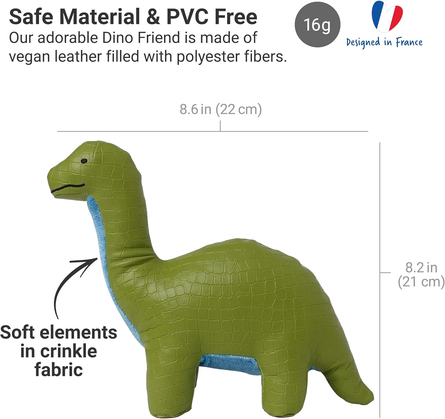 Little Big Friends Dino Friends | Stimulate The Senses with Colors, Textures & a Tinkling Bell | Vegan Leather | Easy to Clean | Hector The Brachiosaurus