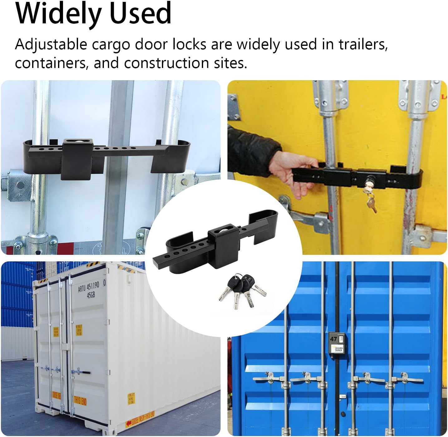 Heavy Duty Steel Cargo Door Lock/Shipping Container Lock-Durable & Weather-Resistant with 4 Keys，Adjustment Range: 11-2/5''-18-1/2'' Color-Black