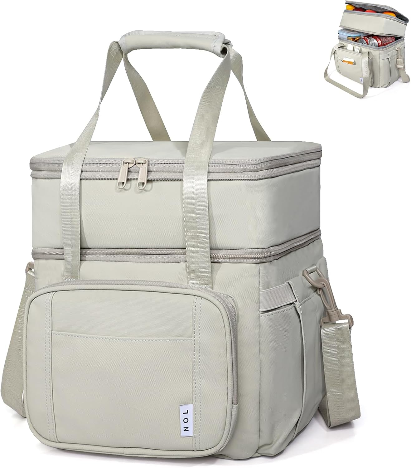 NOL Insulated Lunch Bag for Adults, Large Double-layer Expandable Leakproof Lunch Cooler Bag,Lunch Tote Bag With Side Tissue Pocket for Men Work Outdoor Travel Picnic (Black)