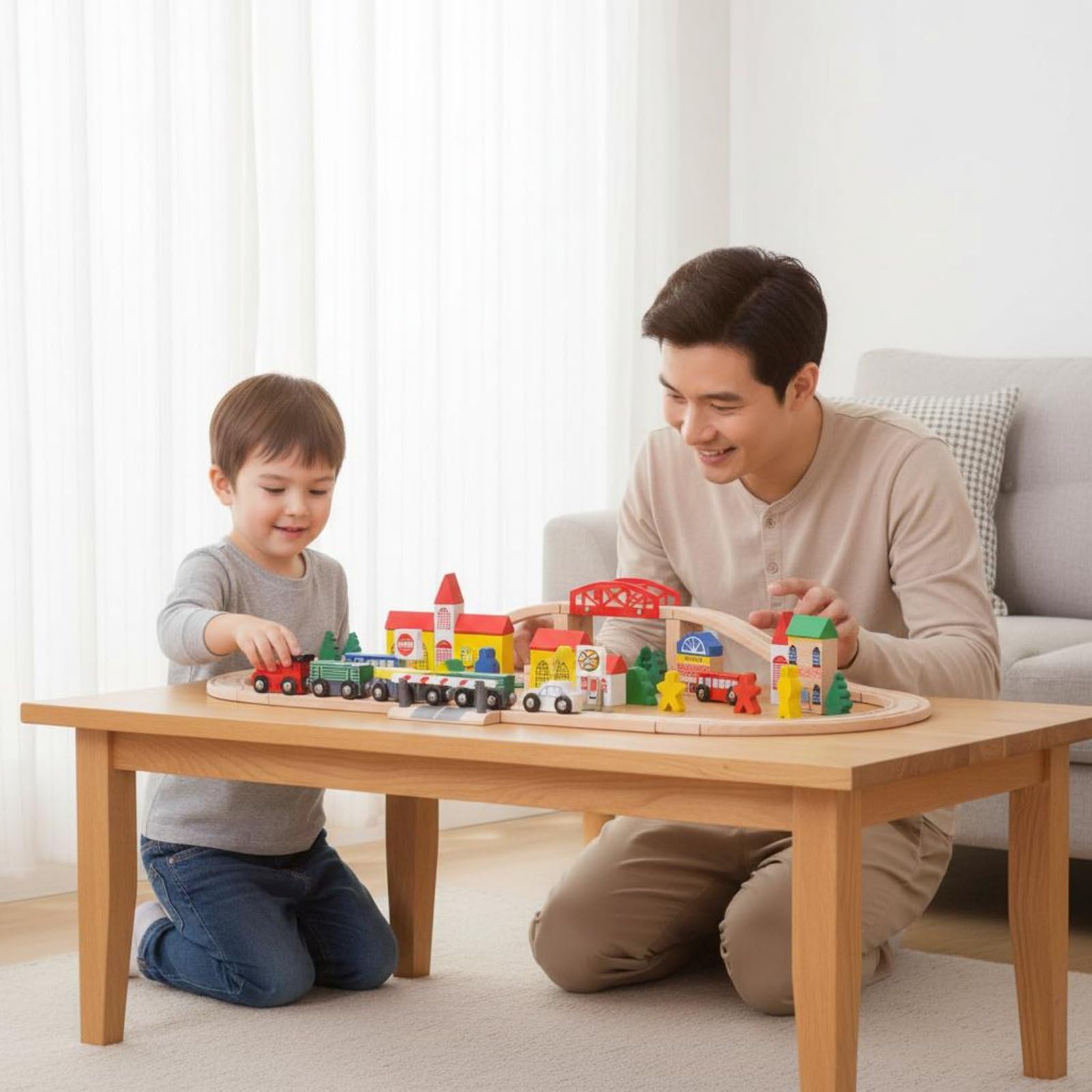 Educational Blocks Binari Ferroviari di Legno con Veicoli Edifici Metropolitani Figure Scenari di Costruzione Realizzato in Legno Favorisce La