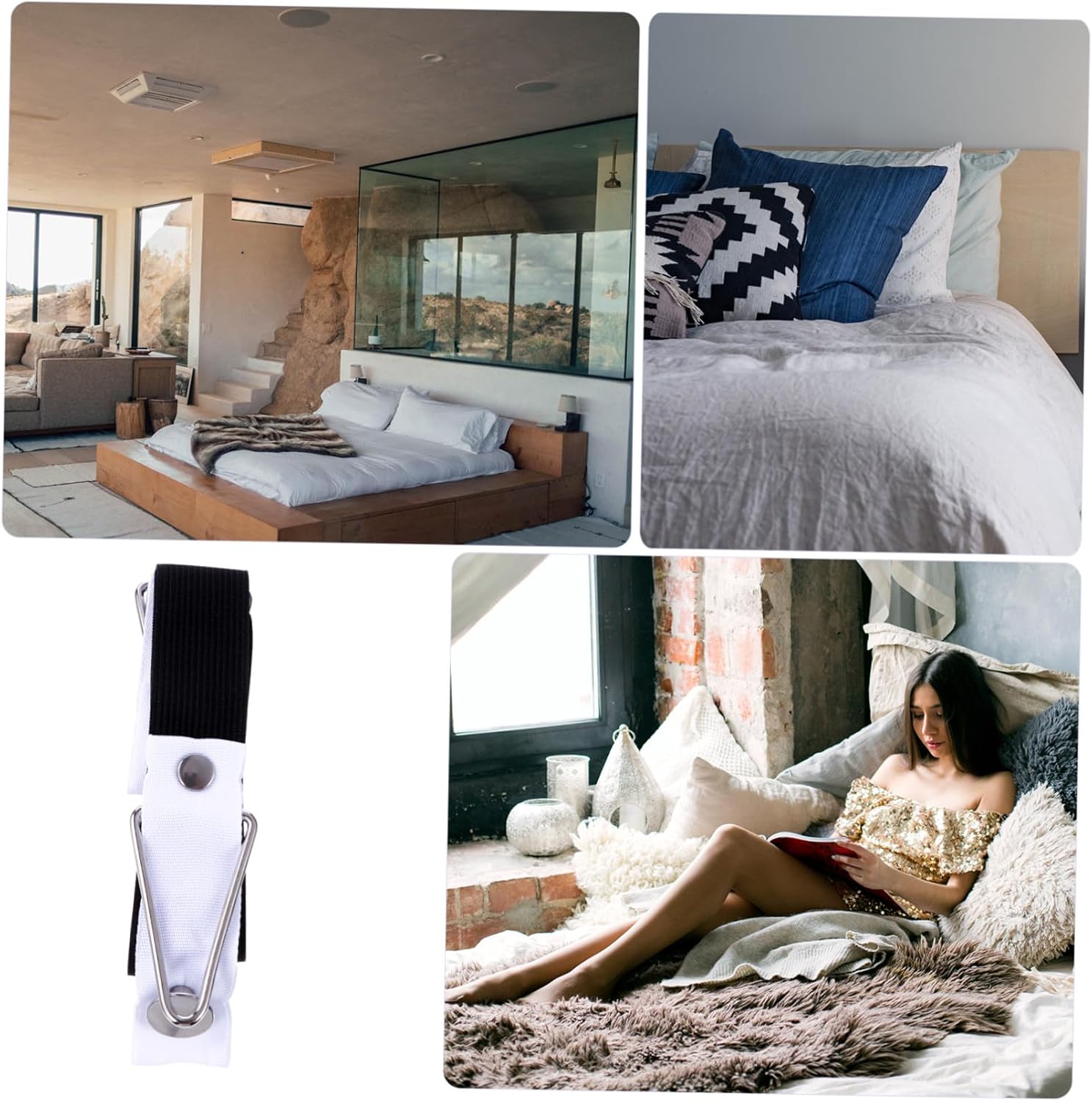 4pcs Adjustable Bed Sheet Fasteners Strong Grip Quilt Cover Clips for Fitted and Mattress Pads Prevents Slippage Easy to Install Heavy-Duty Elastic Bands Black