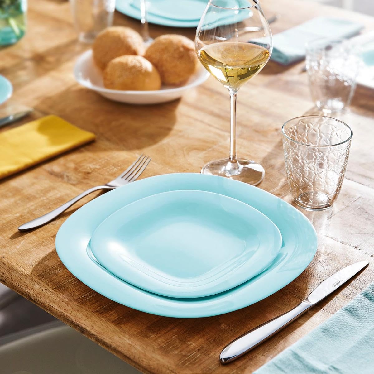 ARC 5919301 Assiette Carine en verre, Opale plate, Couleur Turquoise, Carré, 27 x 27 cm, Glass