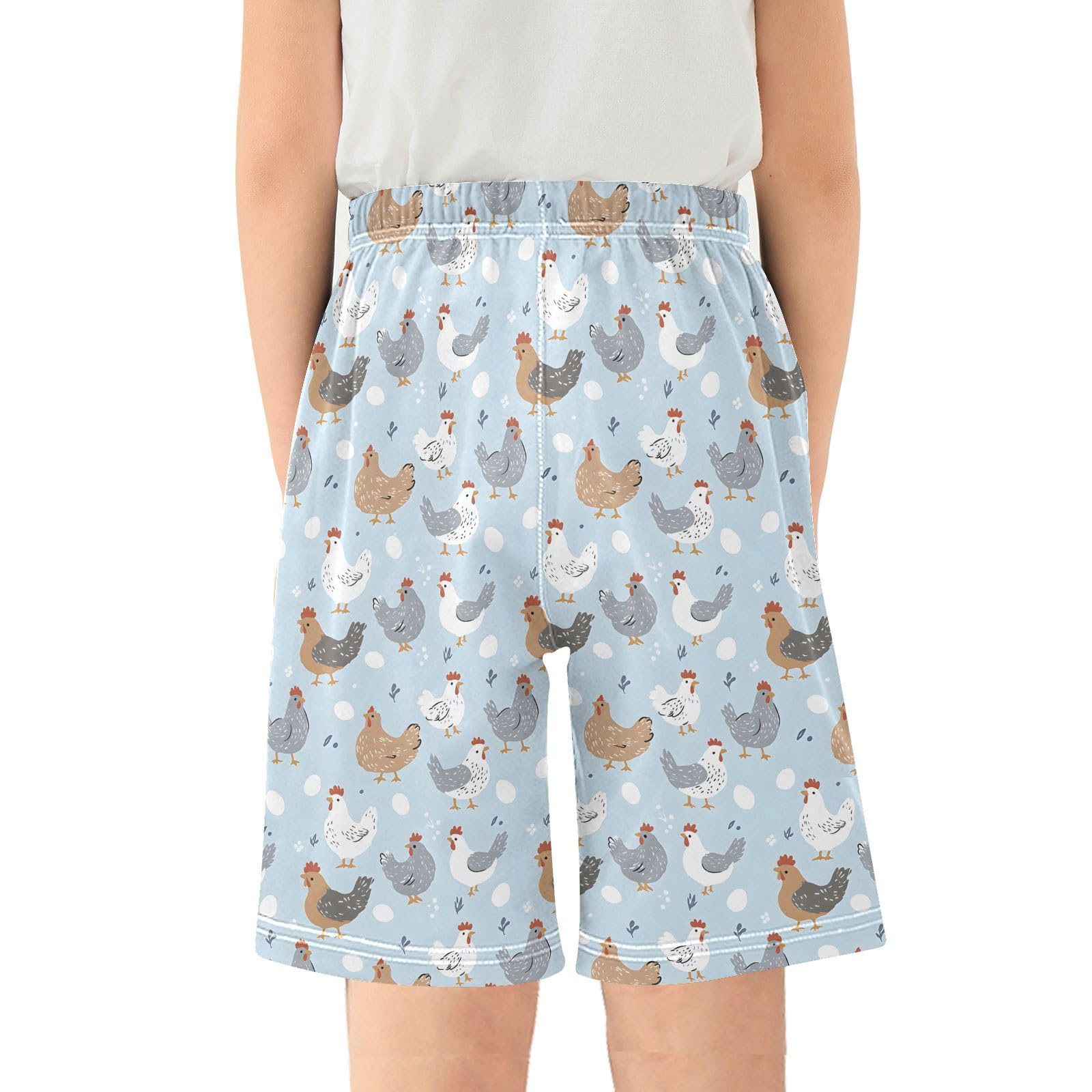 ALAZA Cute Blue Hen Egg Pattern Youth Athletic Shorts for Boys and Girls Size 11-12 Years