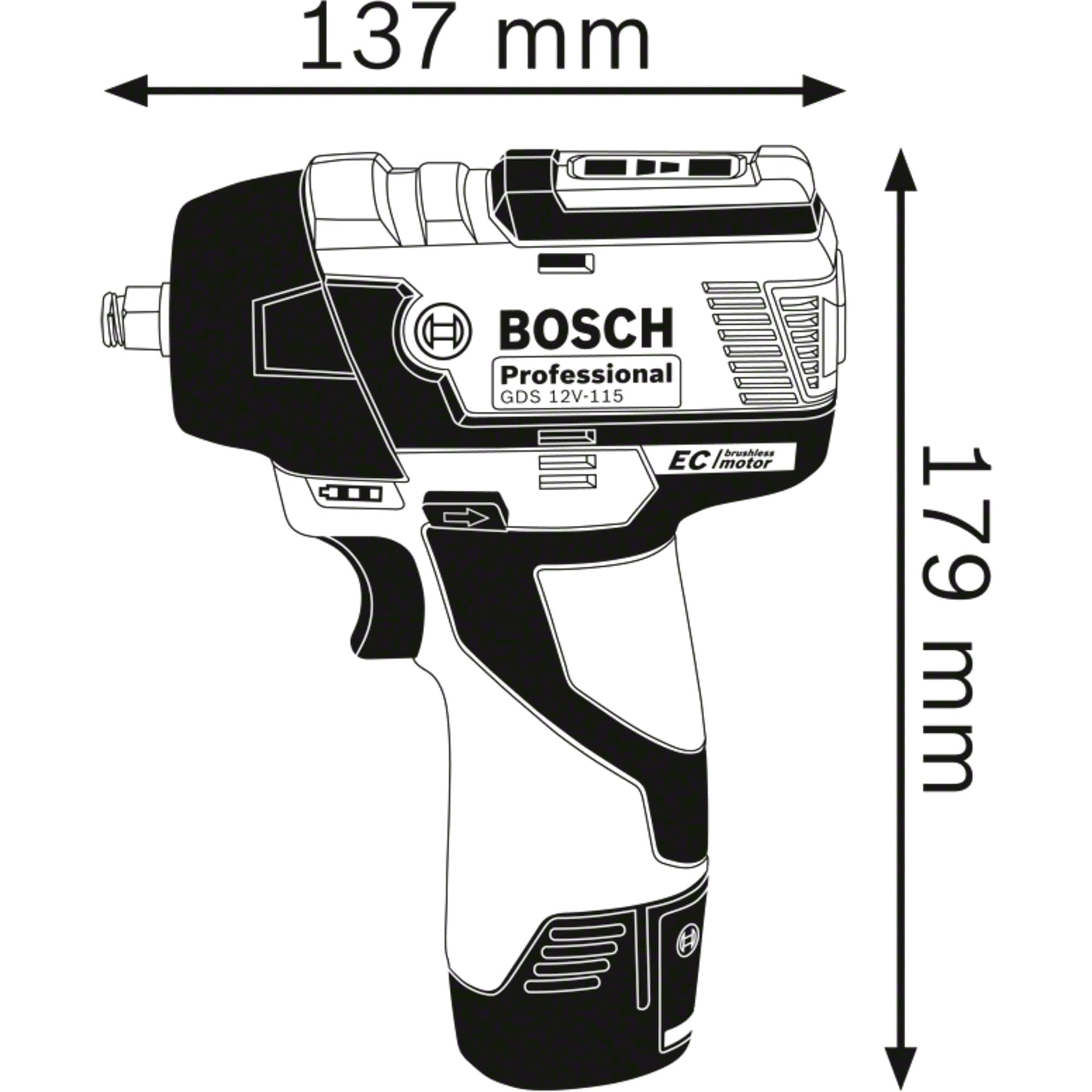 Bosch Professional 12V System atornillador de impacto a batería GDS 12V-115 (par de apriete máx. 115 Nm, fuerza de impacto 0-3100 ipm, incl. bandeja para L-BOXX, sin batería/cargador)