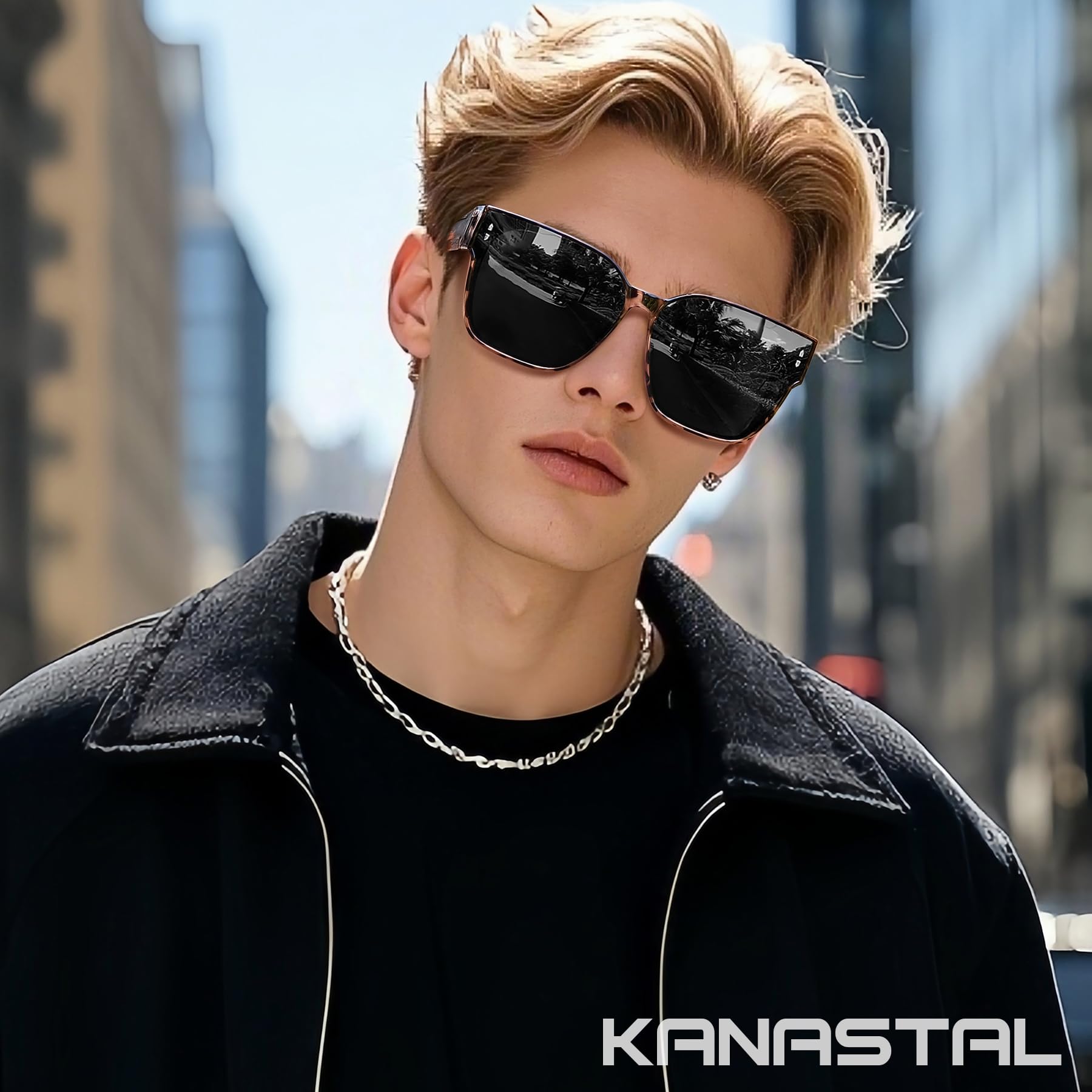 KANASTAL Surlunettes de Soleil Homme Femme Polarisées UV400 Élégantes Carrées Oversize Monture TR90 Tendance