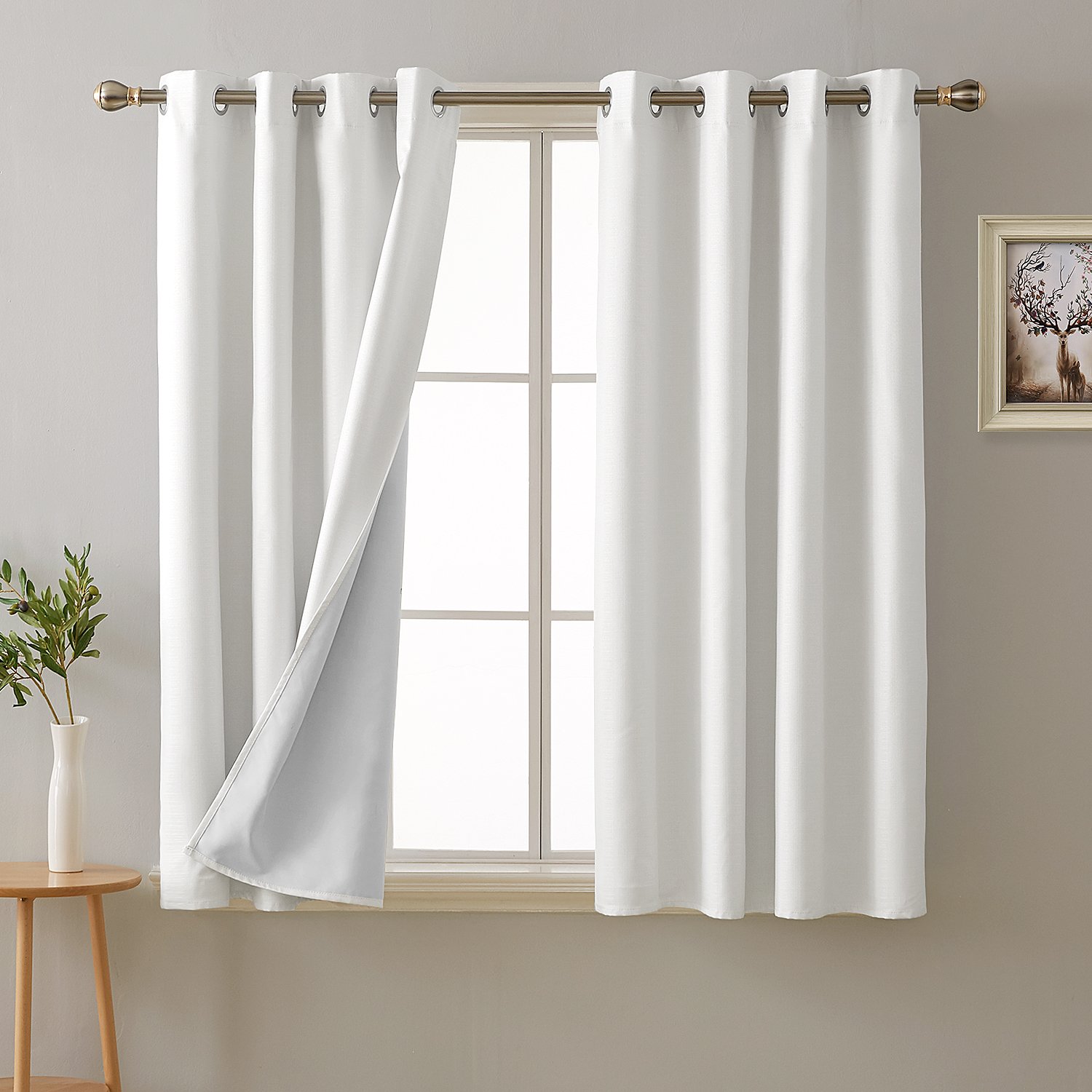 Deconovo Total Blackout Curtains Faux Linen Thermal Insulated Eyelet Curtains for Bedroom Living Room with Energy Saving Coating White W46 x L54 One Pair