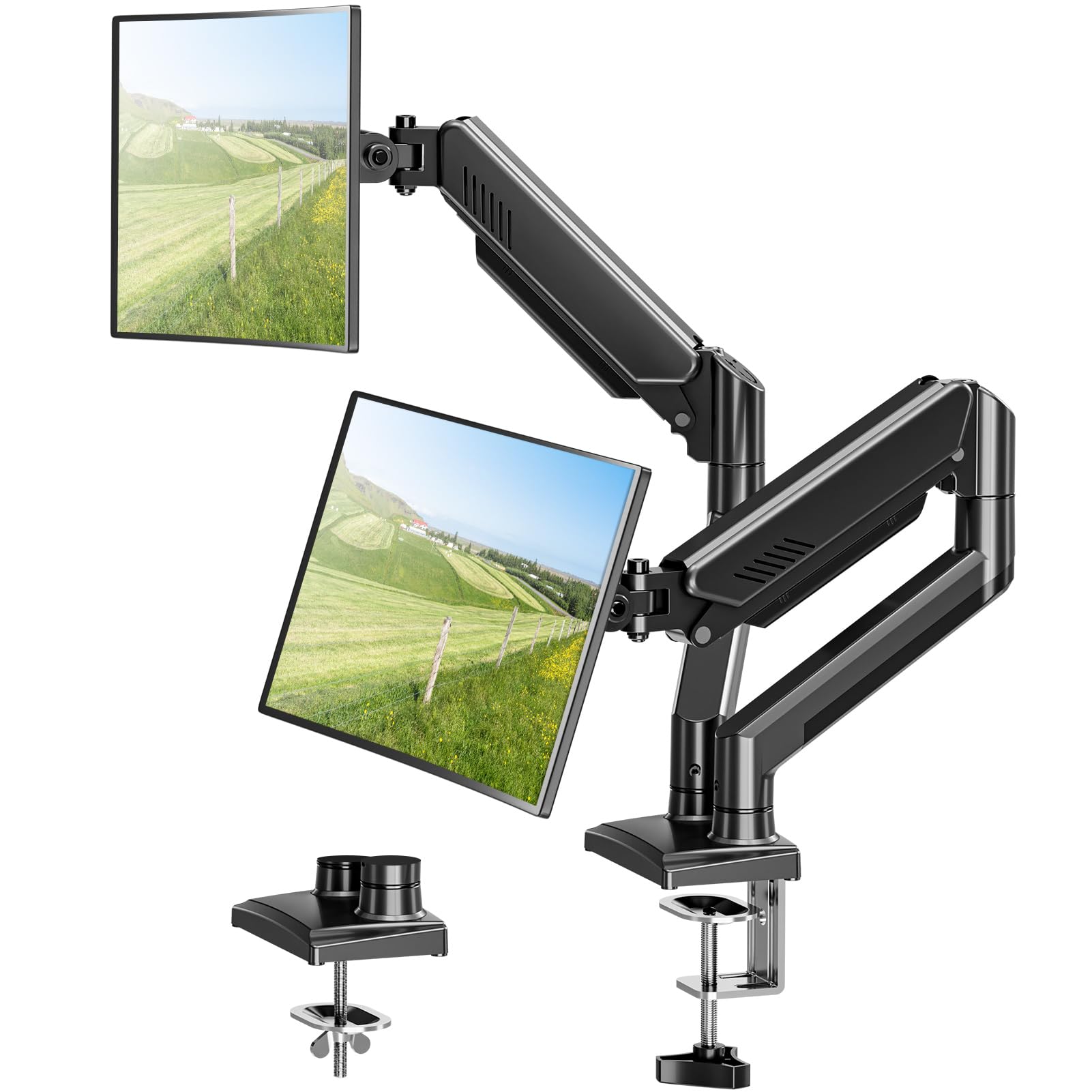 ELIVED Braccio per doppio monitor Supporto ergonomico per monitor PC regolabile a gas per la maggior parte dei monitor da 13-32 pollici con VESA 75x75/100x100 EV005