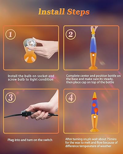 Miniatura 7 de Lámpara de movimiento líquido de 16 pulgadas para adultos y niños, lámpara de movimiento con cera naranja en agua morada para decoración del hogar,