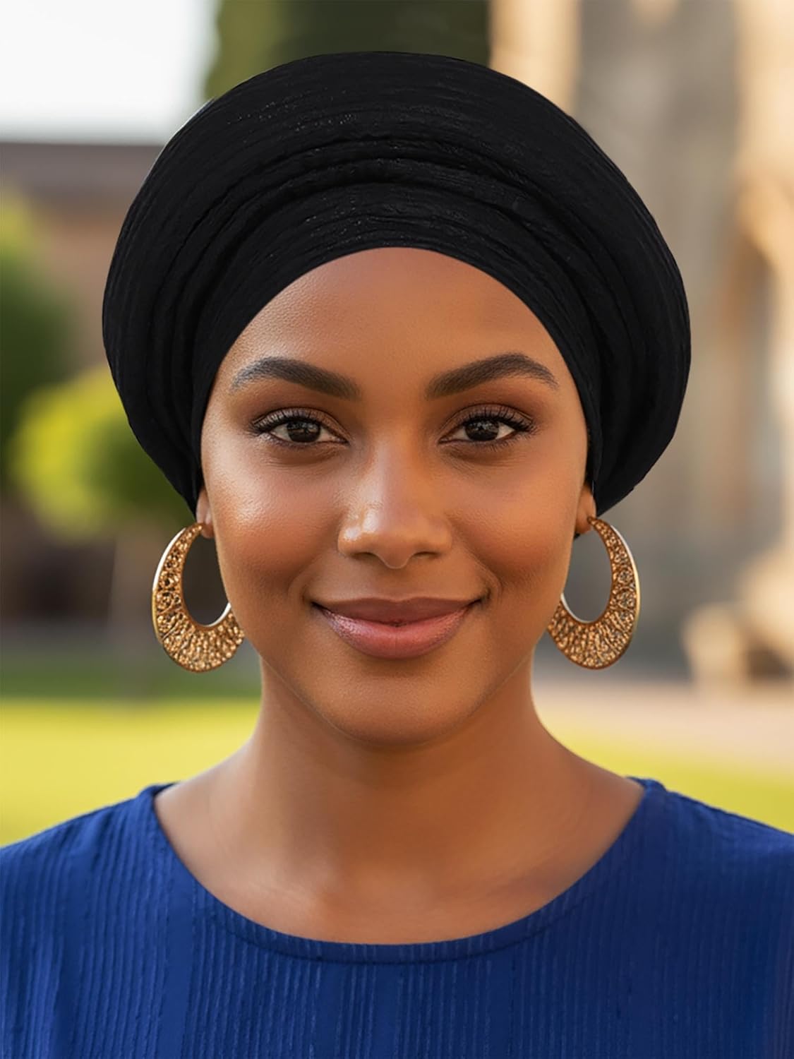 Woeoe Pre-Tied African Hats Gold Auto Gele African Head Wraps Church Turban for Women - Image 6