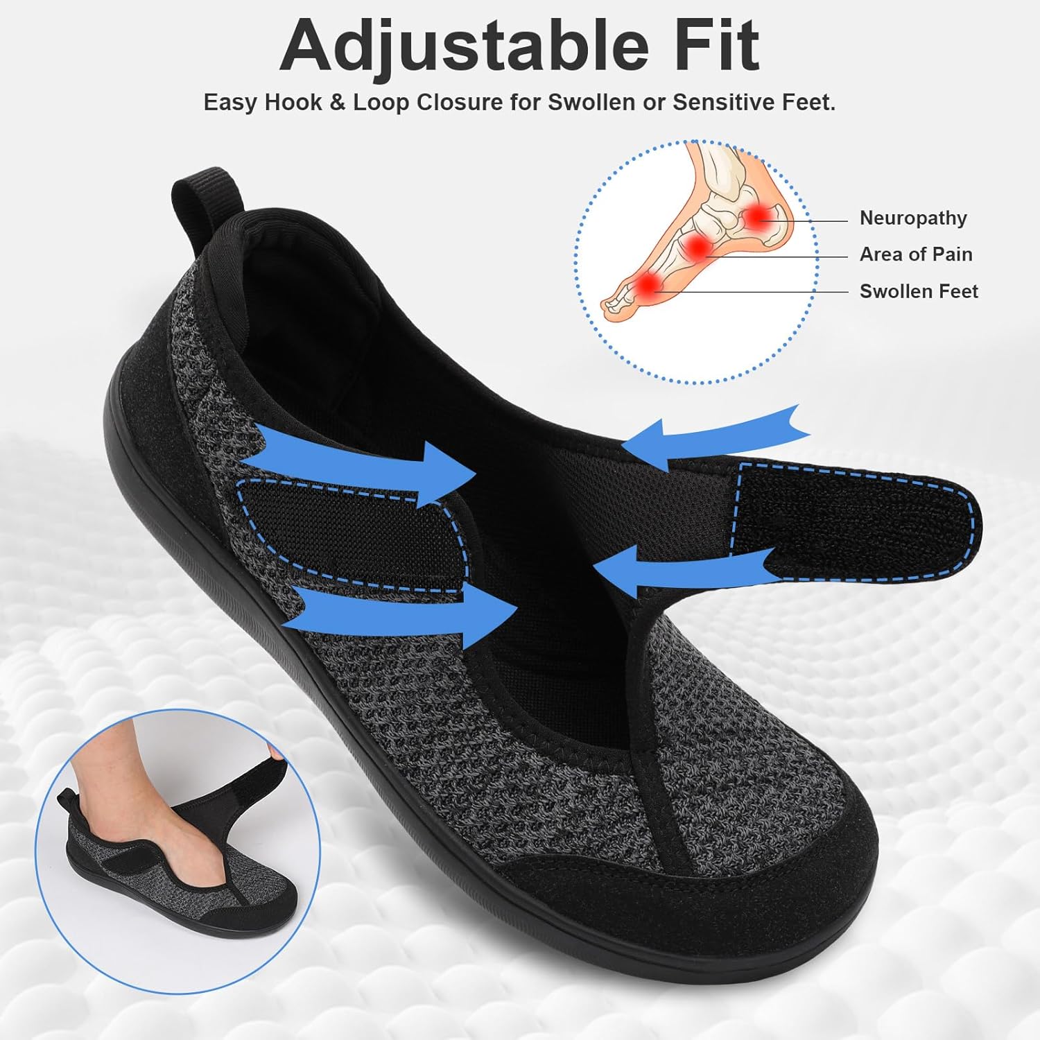 JOINFREE Mens Diabetic Walking Shoes Wide Toe Box, Adjustable Zero Drop Non Slip Sneakers, Breathable Knit Casual Shoes for Swollen Feet, Edema, Sensitive Feet, Elderly, Arthritis - Image 2