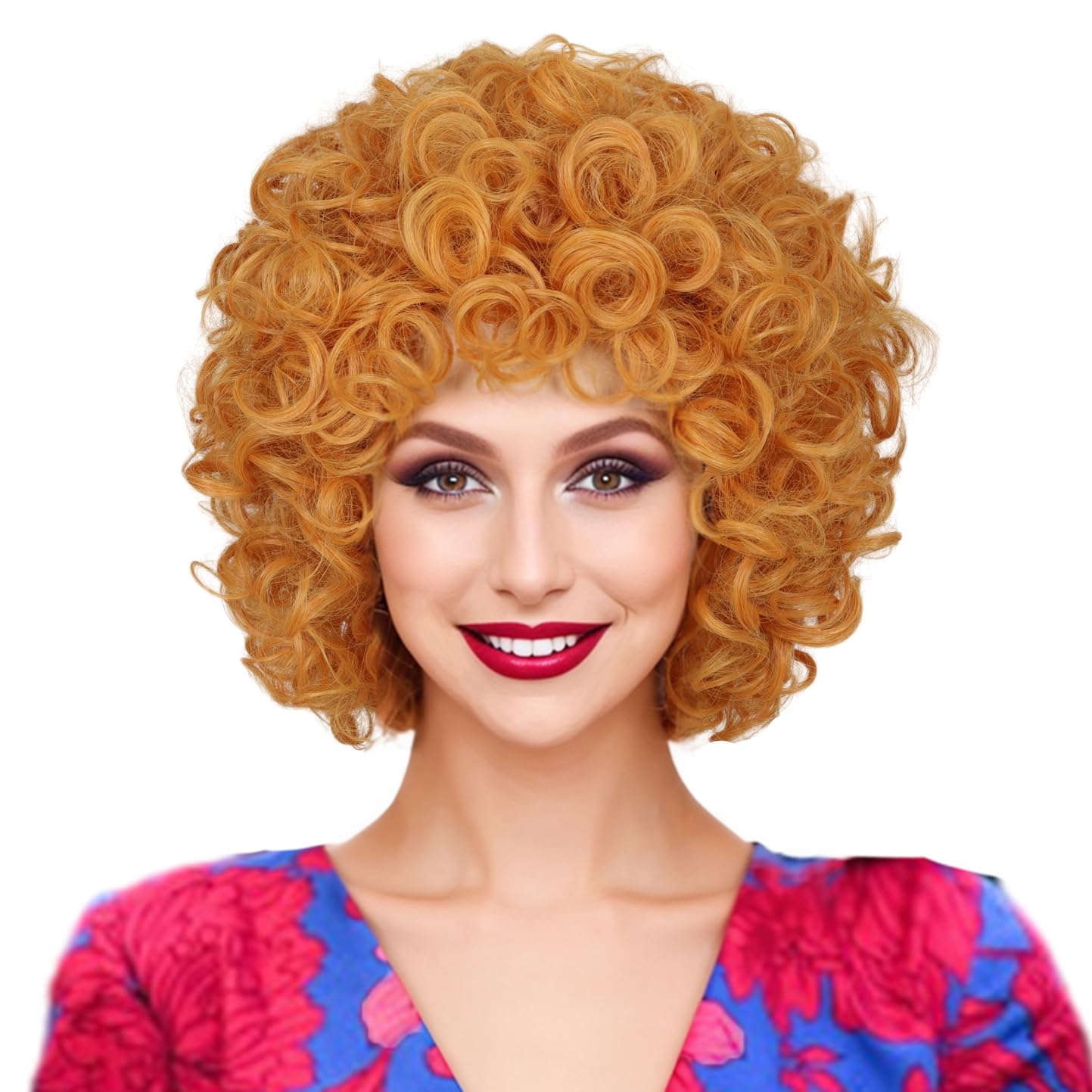 ColorGround Short Fluffy Curly Orange Yellow Cosplay Wig for Women Halloween