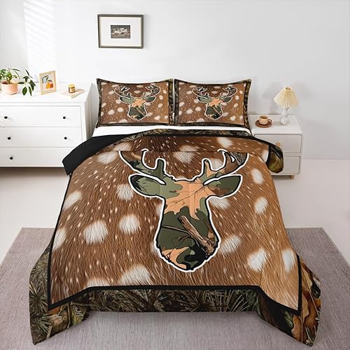 Miniatura 6 de Huntinig And Fishing - Juego de edredón para niños y hombres, juego de ropa de cama con bandera estadounidense de camuflaje, árboles rústicos,