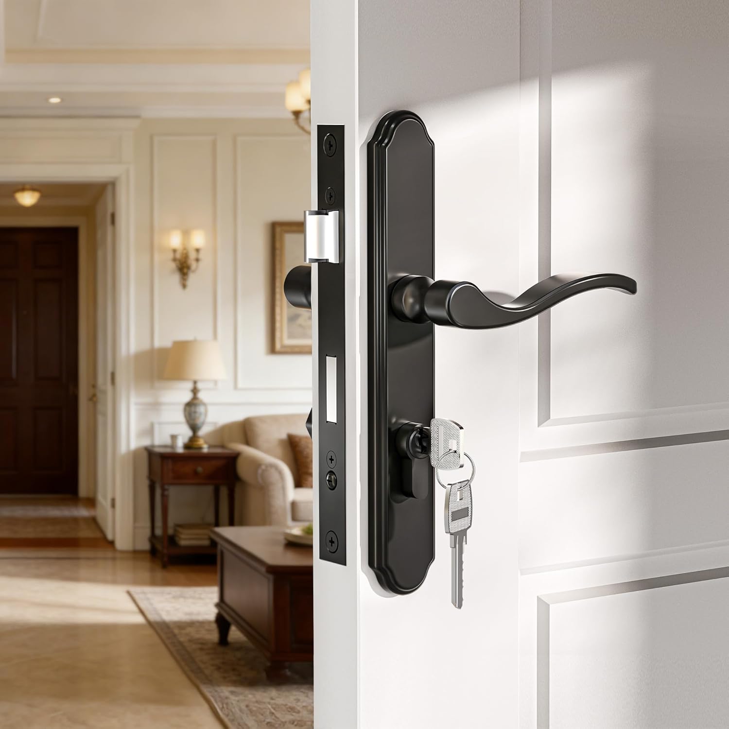 Storm Door Handle Complete Set Fits for Screen and Storm Doors, with Lock Cylinder and Key, 2-1/2" Handle PZ, Matte Black