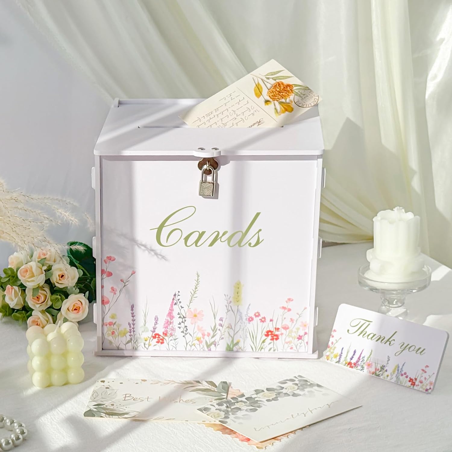 OurWarm White Wedding Card Box with Lock, PVC Gift Card Box for Wedding Decorations Reception, Money Gift Boxes for Party Baby Shower Anniversary Bridal Graduation Decor