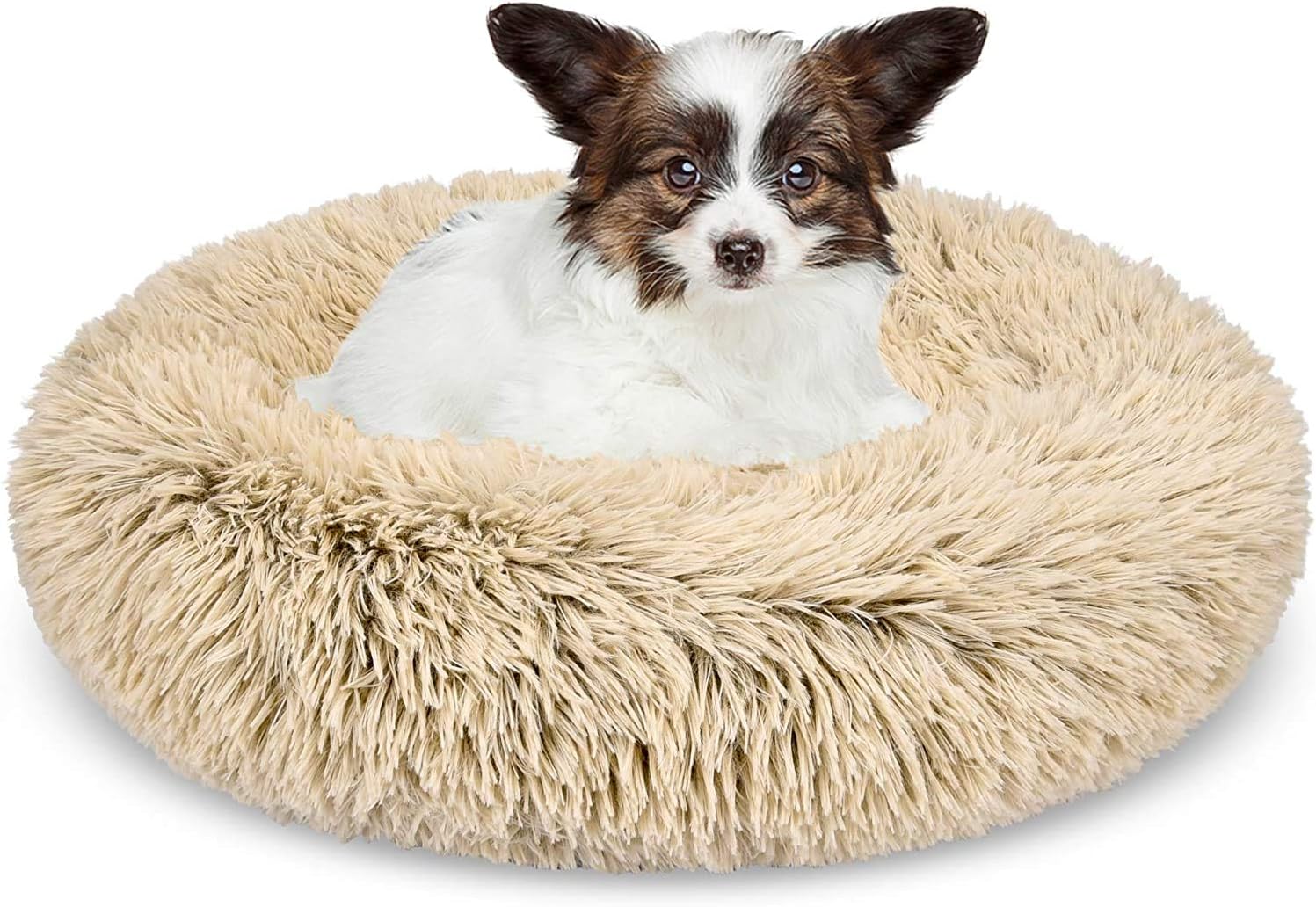 Dog bed, soft plush cat mat, non-slip machine washable self-warming kennel to improve pet's sleep 4XLD diameter 120cm gradient pink