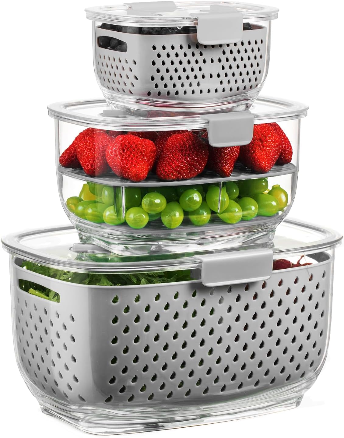 Luxear3 Pack Fruit Vegetable Storage Containers BPA Free Refrigerator Container Divided Salad Container Fridge Organizer Used to Store Fruit and Vegetable Containers