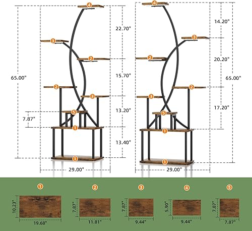 Miniatura 5 de Soporte para plantas de interior con luces de crecimiento - Estantería alta de 8 niveles, estante de esquina de metal de 65" para plantas de
