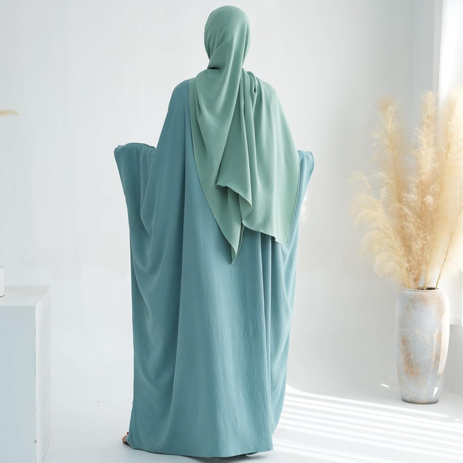 Women Muslim Abaya Dress 1Piece Bat Sleeve Islamic Maxi Robe Fashion Jilbab for Women Eid Kaftan Muslim Robe - Image 7