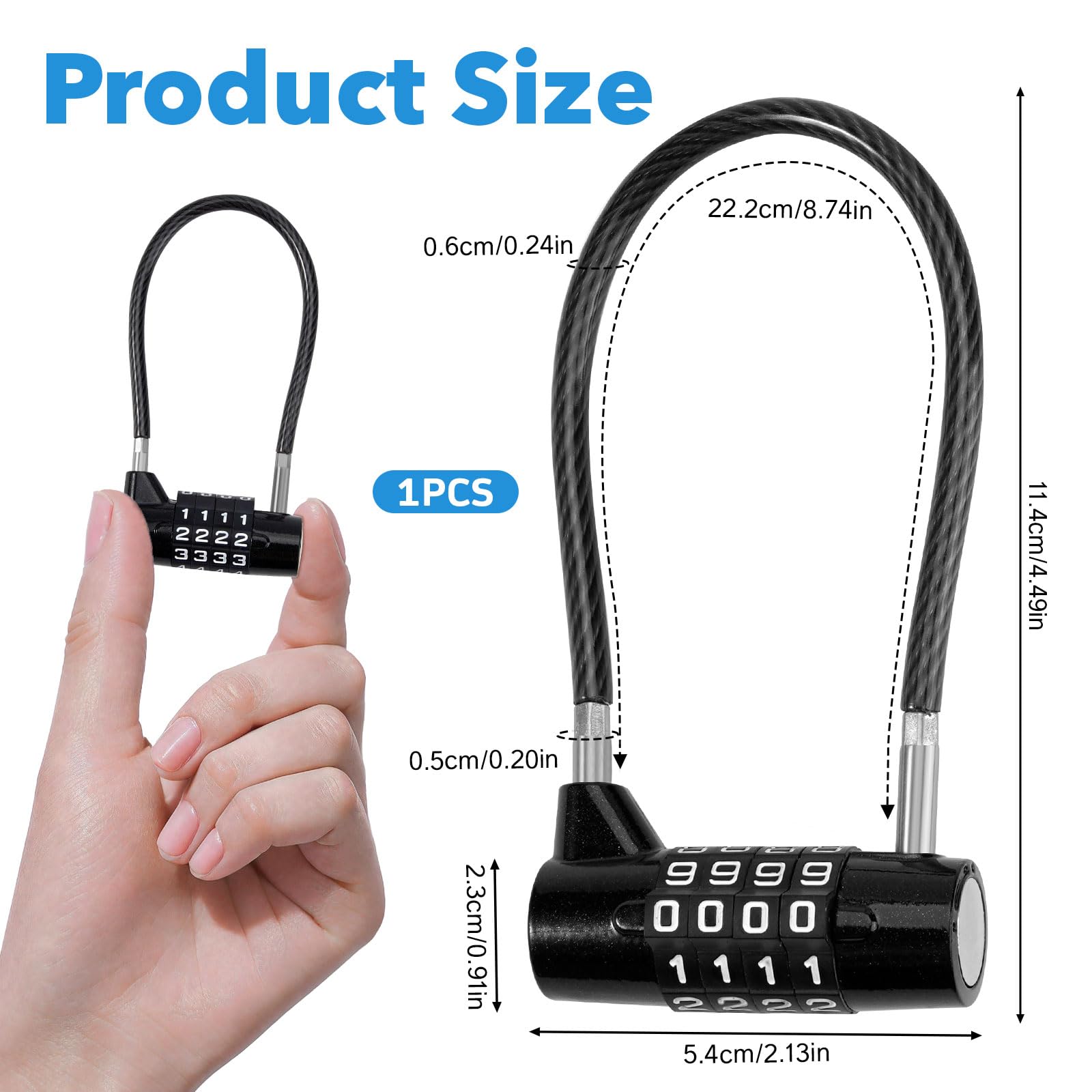 4 Digit Combination Padlock, Steel Cable Padlocks with Code - Image 2