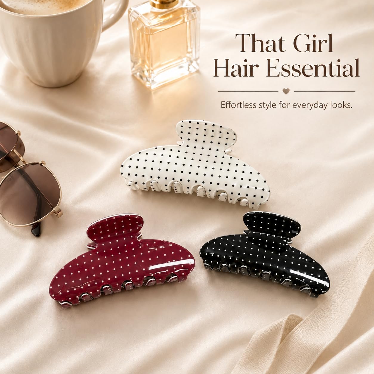 French Sweet Polka Dot Hair Clips Shark Claw Clips Hair Barrettes Back of Head Clips Elegant Hair Accessories for Women Thick Thin Hair for Women's Commuting Daily Stuff (3, Black/White/Red)