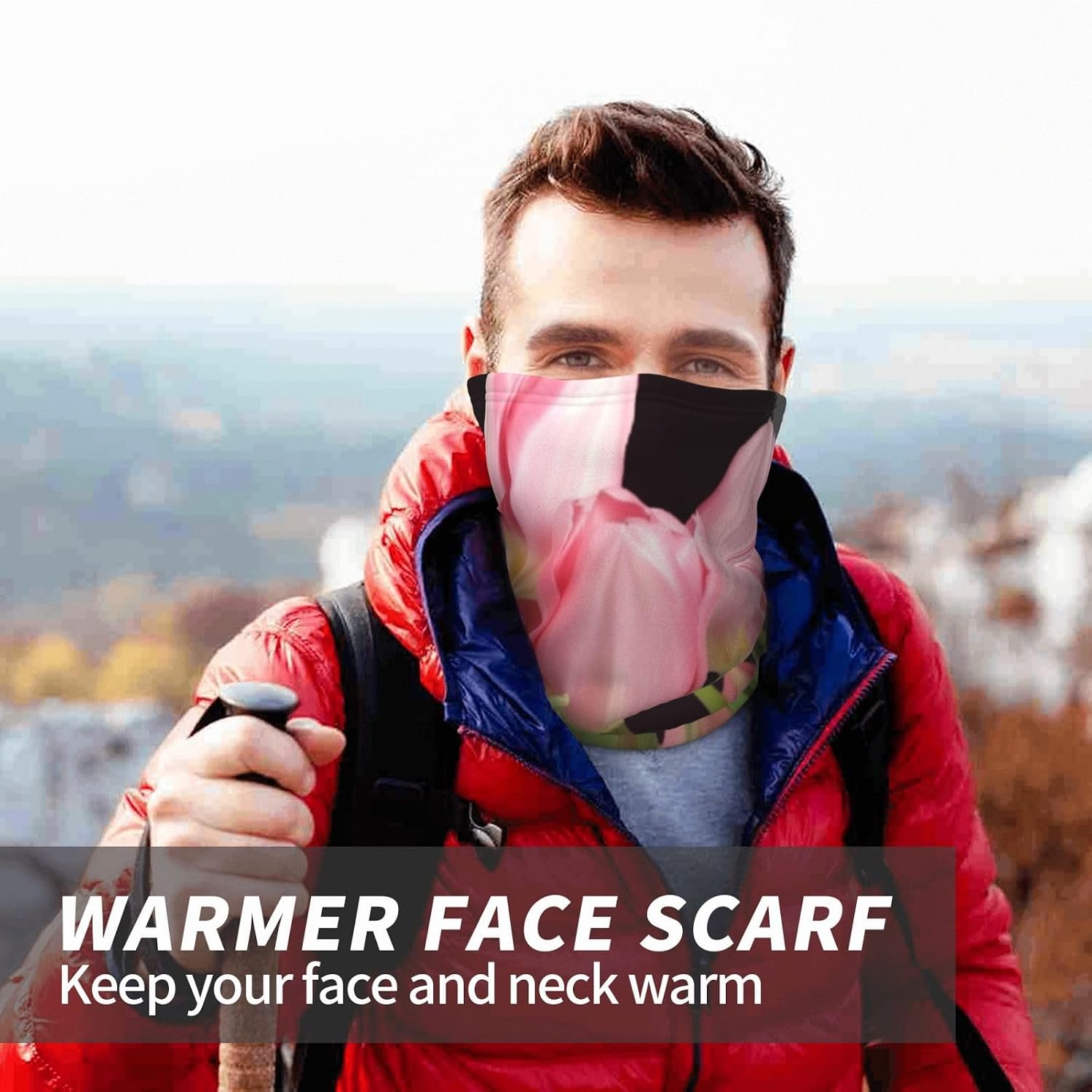 Neck Warmer Winter, Tulips Print For Cold Weather Winter Face Mask,Thick Warm Neck Gaiter Face Scarf,For Men Women Skiing Cycling - With Rope