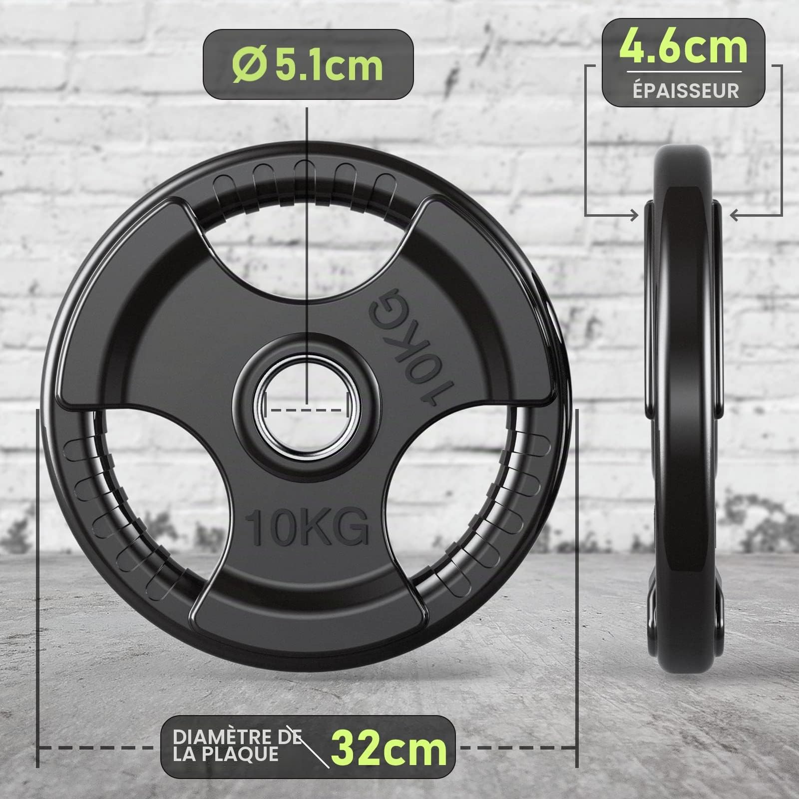 PhysKcal disques de Poids Olympiques 1,25kg - 25kg, Finition Caoutchouc, plaques de Poids Noires en Paires ou Simples pour Le Levage et l'entraînement aux Poids, Barbell Weight Plates