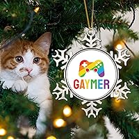 Vista 4 de Adorno de árbol de Navidad Gaymer Rainbow Gay Game Ornamentos Gay Decoraciones de Navidad Regalo Amor Igualdad Derechos LGBTQ Rainbow Metal Copo