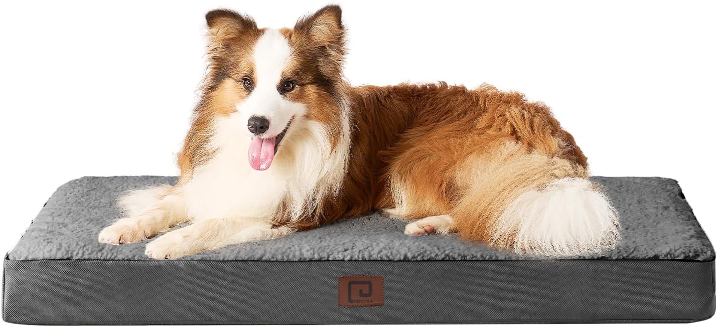 EHEYCIGA Orthopedic Extra Large Dog Bed Mattress XL with Removable Washable Cover for Crate, Grey, 104x68x9cm