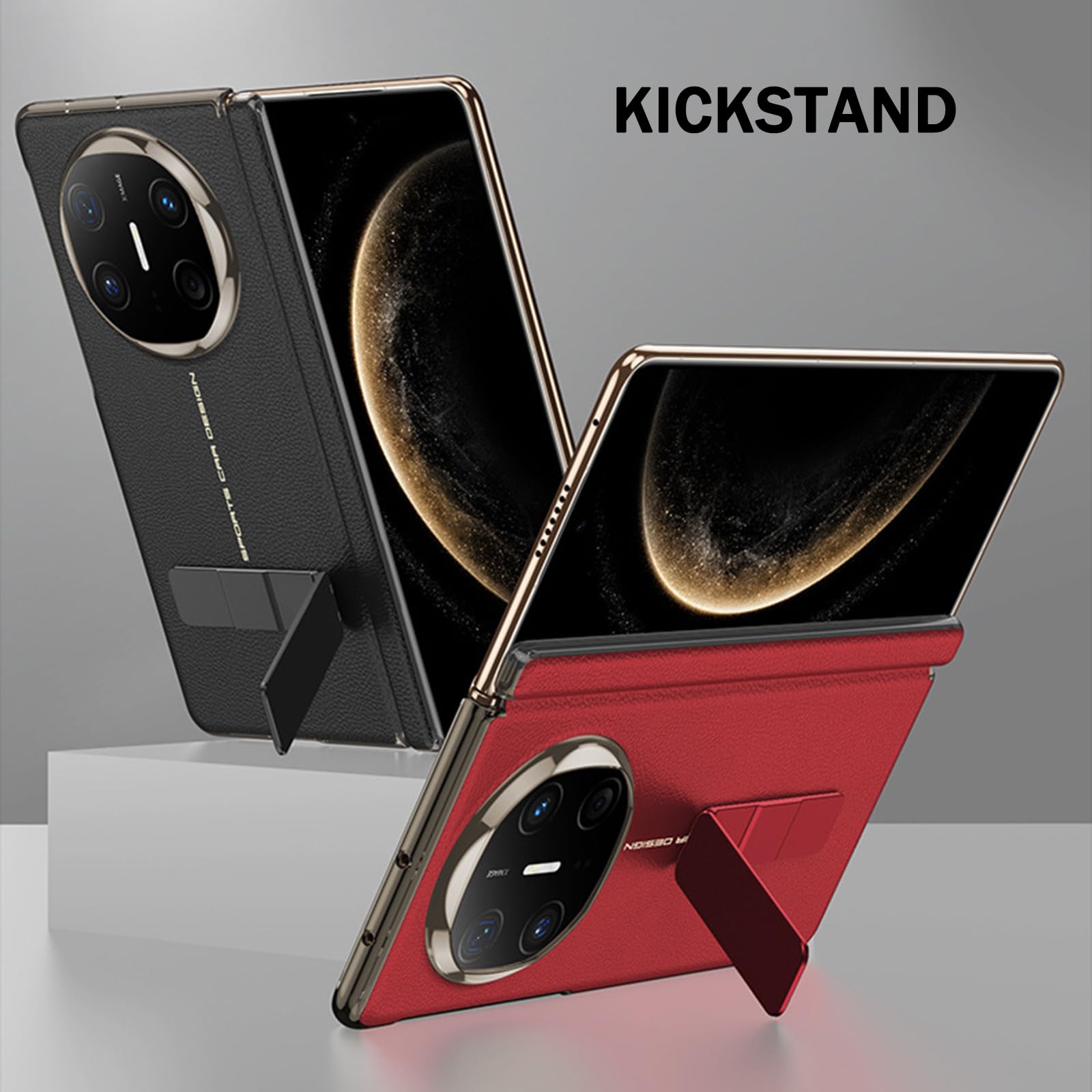 Skórzane etui do Huawei Mate X6, obrotowy stojak, luksusowa, odporna na upadek tylna obudowa z ochroną zawiasów przed zarysowaniami, etui biznesowe, czarne, Mate X6