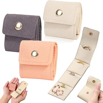 Mini Travel Jewelry Bag, 2026 Upgraded Mini Jewelry Travel Pouch, Foldable Multifunctional Small Travel Jewelrys Pouch With Buckle for Earrings, Rings, Necklaces 3PCS